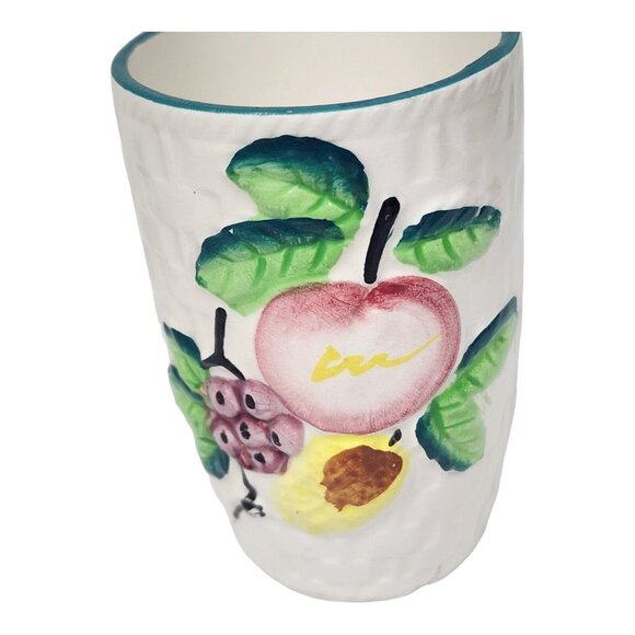 Vtg Basket Weave Pottery Cups Hand Painted Fruit Ceramic Cup Set (6) MCM Glasses - Picture 7 of 12